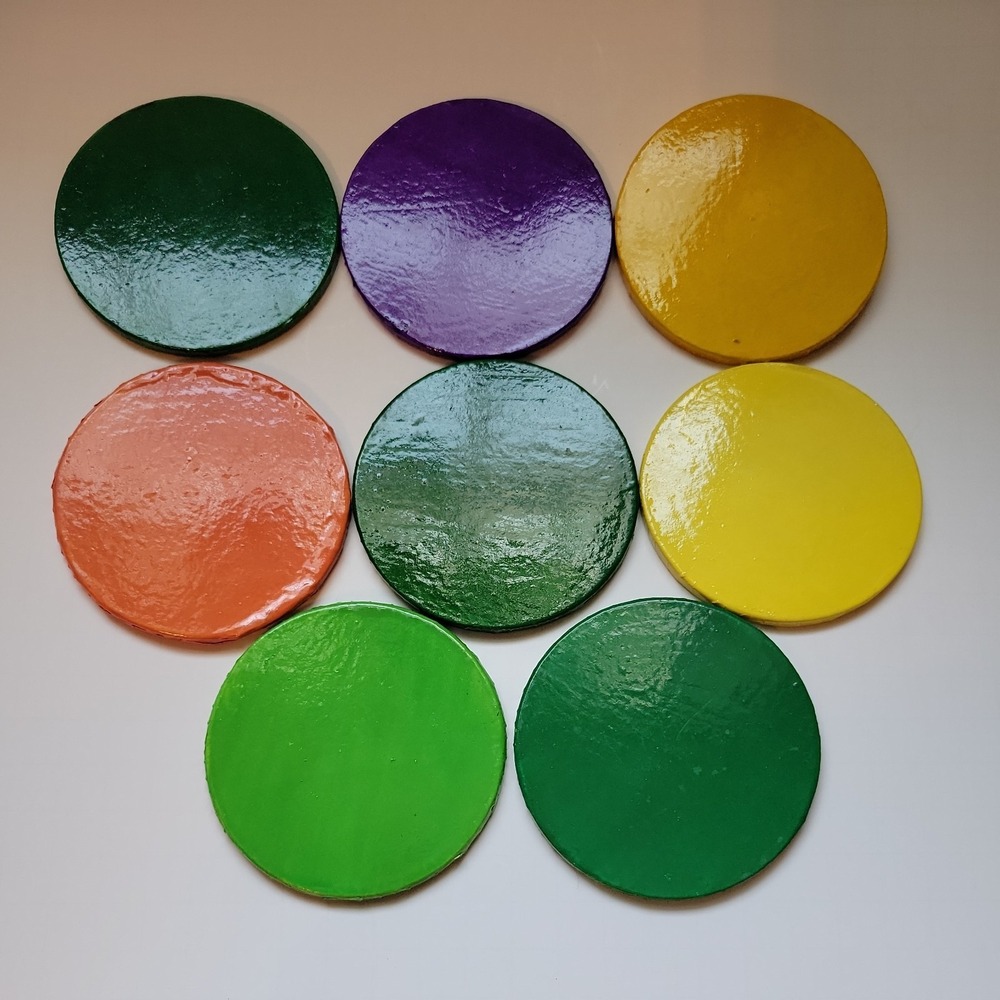VTG 8 Folk Art‎ Paper Mache Napkin Rings and 8 Coasters Lot Fruit Mexican Bright - Picture 10 of 10